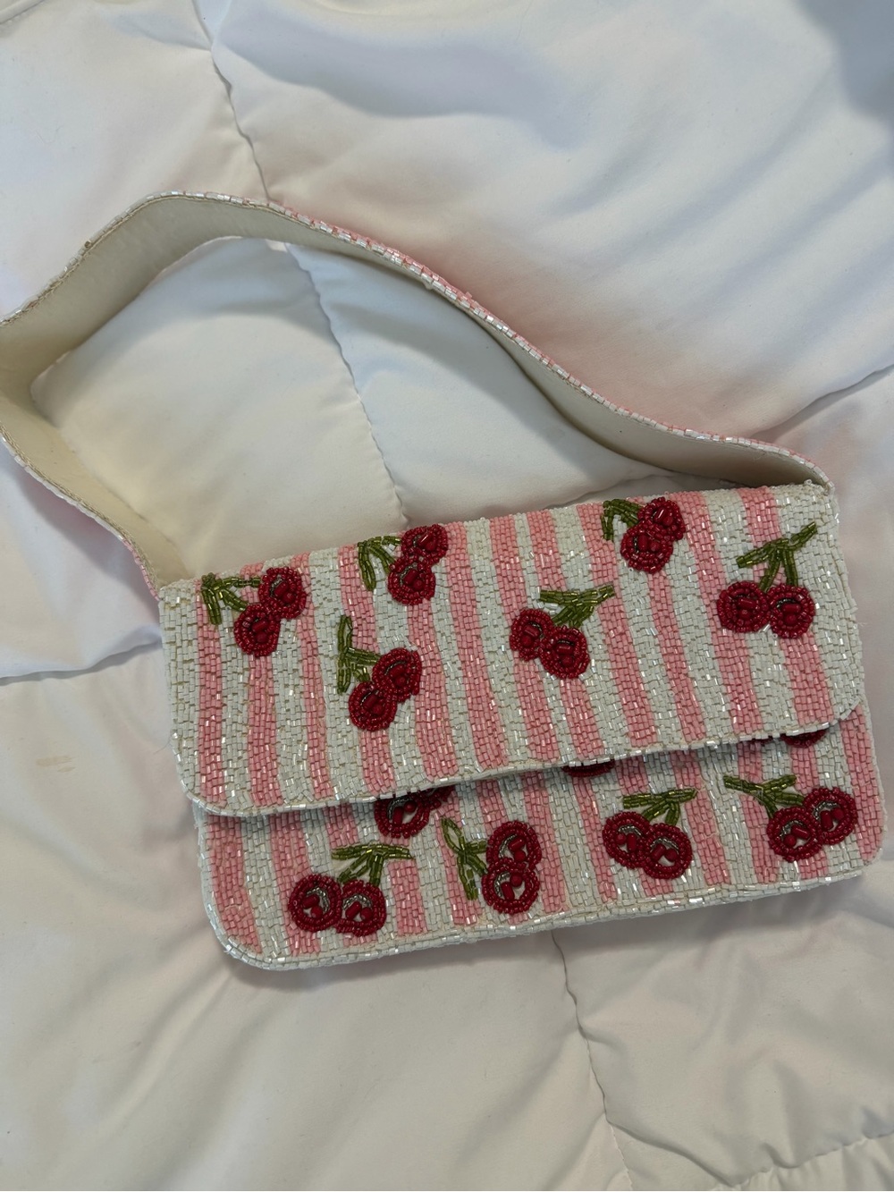 TJ Maxx Beaded Cherry Stripe Shoulder Bag - Pink/Red